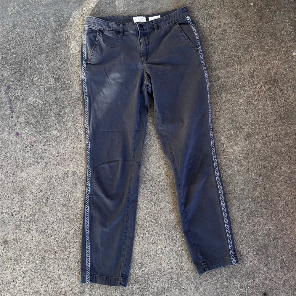 CH NO by Anthropologie Gray RELAXED Fit Chino Pants Tribal Side Stripe Size 29